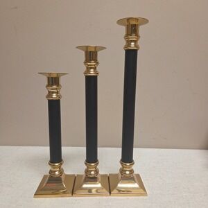 Decorative Crafts Inc Brass and Black Candlestick Holders Set of 3 Vintage Style